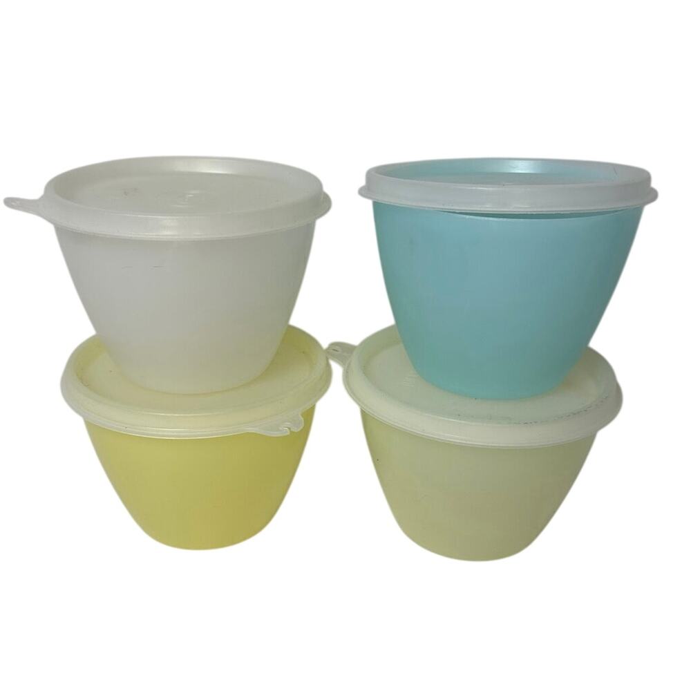 Set 4 Vintage Tupperware Pastel #148 Bowls With Lids White Yellow Blue